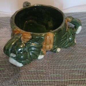 Vintage Majolica Lucky Three Elephants Planter